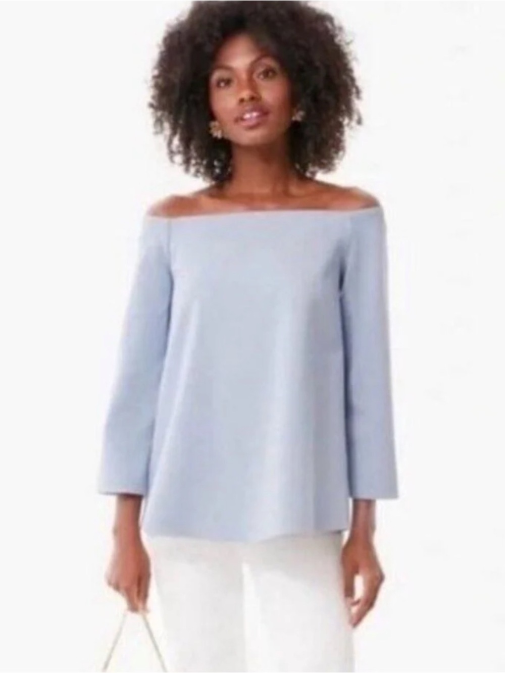 Tuckernuck Miranda blue Off the Shoulder long sleeve knit Blouse size Medium